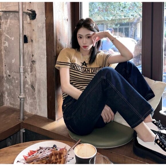 Dior Dark brown logo striped cotton short-sleeve knit top - Picture 9 of 9